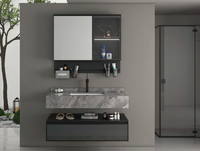 Luxury Matte Black Floating Modern Bathroom Vanity Ceramic Wall-Mounted Smart LED Glass Mirror Cabinet Toothbrush Holder Set