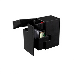 Boîte de rangement pour cartes de jeu en cuir PU résistant à l'eau, coins carrés noirs, durable, porte-cartes de tarot - Product Image 2