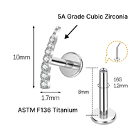 JiaXin ASTM F136 G23 Titanio Push Pin Sin Rosca para Labret, Labio, Hélix, Concha, Cartílago, con Incrustación de Corazón de Circonita Cúbica, Joyería para Piercing 16G
