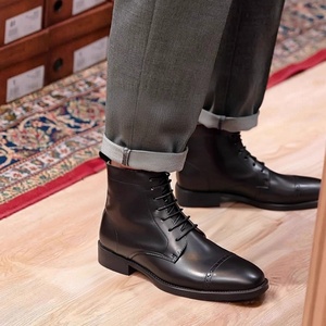 Botas Formales de Negocios Retro Británicas para Hombre, Botas Brogue con Cordones, Botas de Tobillo Hechas a Mano de Cuero de Grano Completo - Product Image 5