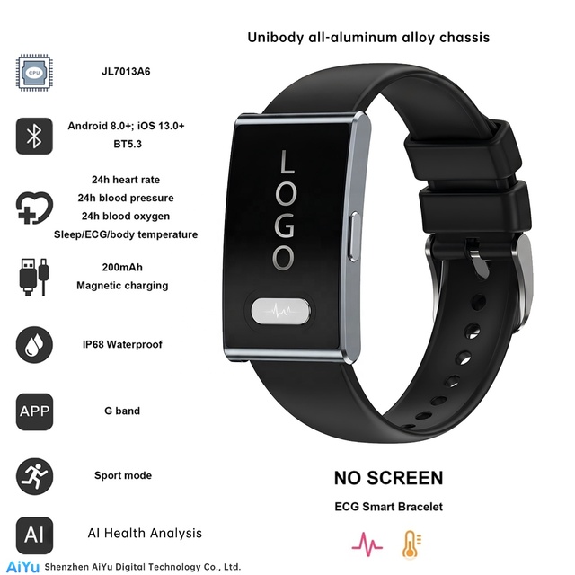 2026 Screenless Smart Bracelet Body Temperature ECG HRV Heart Rate Sleep Monitoring Fitness Tracker Sports Modes AI Analysis