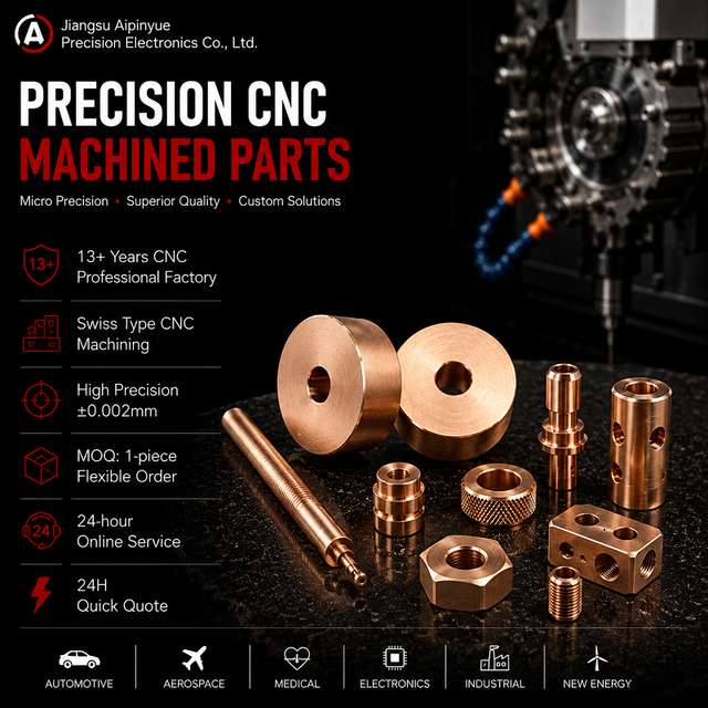 Custom Purple Copper Swiss CNC Machined Parts High Precision Turned Components for Automotive Electronics Industrial Equipment