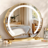 Miroir de maquillage rond intelligent à écran LED, lumineux, en métal et verre, personnalisable avec votre marque et design, pour coiffeuse de bureau