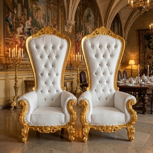 Trône de roi et de reine, chaise de cérémonie royale pour mariage, banquet, cadre doré, dossier haut, siège de luxe en bois massif pour la mariée et le marié - Product Image 1