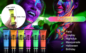 Maquillaje fiesta <span class=keywords><strong>Halloween</strong></span> pigmento orgánico agua activado negro brillo en la oscuridad Aqua basado UV neón negro luz cara cuerpo pintura Kit - Product Image 6