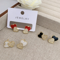 Boucles d'oreilles à double coeur en zircon incrusté d'or 18 carats plaqué cuivre à la mode avec plusieurs styles pour les cadeaux quotidiens des femmes
