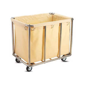 Chariot de service pliable pour chambre d'hôtel Chariot à linge en acier inoxydable épais brun pour la collecte de vêtements sales Chariots de nettoyage - Product Image 3