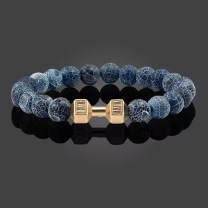 Matte Black Volcanic Stone <b>Dumbbell</b> Bracelet Fashionable Men Women's Party Favors for Christmas Lunar New Year - Product Image 4