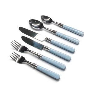 Ensemble de couverts Sky Quartz en acier inoxydable avec manche en résine, service de 6 pièces, finition argent brillant, vaisselle de luxe pour table à manger, cadeau - Product Image 1