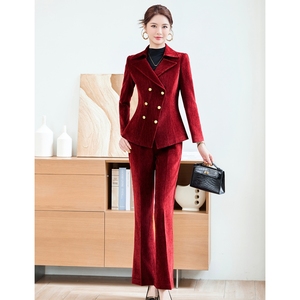 Blazers profesionales de gama alta con doble botonadura para <span class=keywords><strong>mujer</strong></span>, traje de <span class=keywords><strong>terciopelo</strong></span> grueso de manga larga para otoño e invierno con botones - Product Image 1