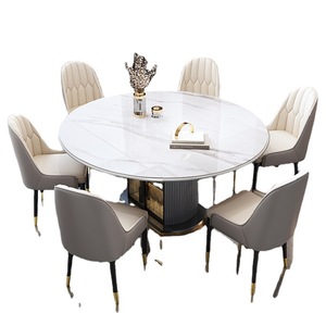 Modern Light Luxury Small Unit Household Square <b>and</b> Circular Intelligent Rock Plate Dining <b>Table</b> <b>Chair</b> Combination Cz002 Dining - Product Image 4