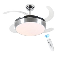 Ventilateur de plafond LED en acrylique argenté simple, luminaire décoratif pour appartement, 3 couleurs changeantes, avec ventilateur et lumière