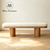 Banc de fin de lit moderne en bois, repose-pieds pour chambre et salon, revêtement en tissu bouclé blanc de haute performance