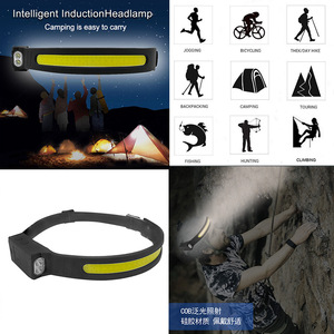 Lampe frontale intelligente à détecteur de mouvement XPE COB LED rechargeable 2000mAh avec bande réglable pour la pêche nocturne et l'utilisation en extérieur - Product Image 4