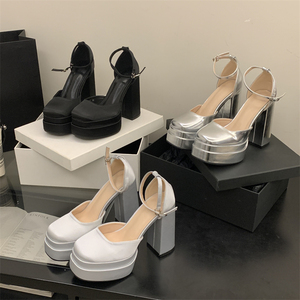 2025 White 12cm High Heels Super Sexy Anti-Slip <b>Platform</b> Mary Jane Peep Toe <b>Sandals</b> Breathable <b>Wedges</b> for Summer Outdoors Party - Product Image 1