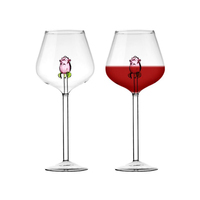 Verre à pied long en cristal sans plomb, design unique, luxe moderne, roses 3D roses en pleine floraison, durable, 600 ml, coffrets cadeaux écologiques