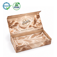 Boîte cadeau magnétique de luxe personnalisée avec logo en feuille d'or, doublure en satin, style livre, boîte d'emballage rigide en carton pour l'emballage de perruques