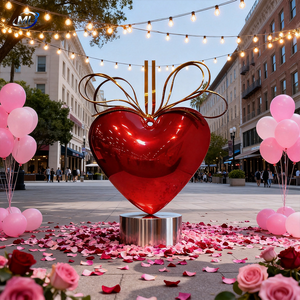 Sculpture de cœur en acier inoxydable plaqué or, nœud poli, thème amour, décoration pour la Saint-Valentin - Product Image 4
