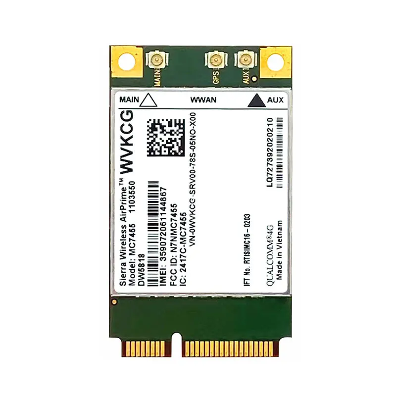 DW5818 WVKCG LTE 4G 카드 시에라 무선 MC7455 미니 PCI-E FDD-LTE 4G 모듈 Cat6 Dell 노트북 WWAN 카드 MDM9230