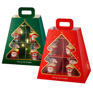 2022 Kerst Draagbare <span class=keywords><strong>2</strong></span> Tier Cake Tray Clear Window Afternoon Tea Papier Cup Cake Stand Set Dessert Verpakking Papier Doos - Product Image 2