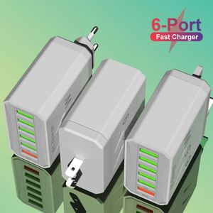 6-Port USB Fast Charger QC3.0 LED <b>Light</b> Multi-Port Charging Head <b>with</b> US/EU/UK <b>Plug</b> for Global Use - Product Image 2