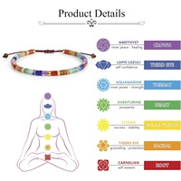 Braccialetto con 7 Chakra in Pietre Naturali Colorate, Cordino Intrecciato Regolabile, Perline Curative in Gemme per Yoga, Uso Quotidiano, Regalo