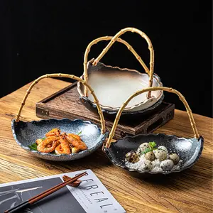 الإبداعية شنقا سلة لوحة شخصية الغربي طبق الطعام السيراميك سلة لوحات الطبخ صينية مع مقبض الساشيمي الطبخ الصواني