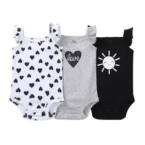 Best prices summer newborn infant bodysuit girl sleeveless ruffle onesie 3pcs baby unisex romper