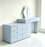 Coiffeuse de maquillage de couleur personnalisable avec miroir | Commode extensible en bois massif de style crème