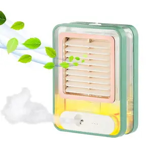 Nuevo producto OEM recargable Mini ventilador de pulverización de niebla fría Ventilador de pulverización de agua de escritorio portátil con luz