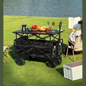 Adjustable Camping Table Cart Foldable <b>Metal</b> Frame Push Pull Rear Opening Outdoor <b>Furniture</b> for Kids - Product Image 2