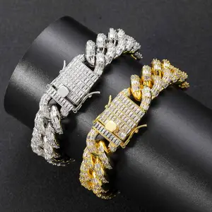16mm Full Diamond CZ Brass Gold Plated Miami Cuban Link Chain Iced Out Shiny Top Quality Premium Mens Hip Hop Chain Necklace