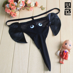 <b>Men</b> Sexy Cartoon Elephant <b>Thong</b> Underwear Low Rise Acrylic Fiber Temptation Lingerie Black Red Blue Leopard Print - Product Image 1