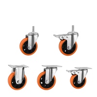 Roulette industrielle robuste roulette orange pu roue 4 pouces plaque roulette roue robuste avec frein