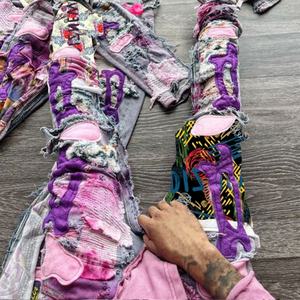 Jeans de Mezclilla para Hombre, Corte Recto, Estilo Vintage, con Botones de Cristal Decorativos, Lavado Oscuro, Estampado, para Otoño, Invierno y Verano - Product Image 4