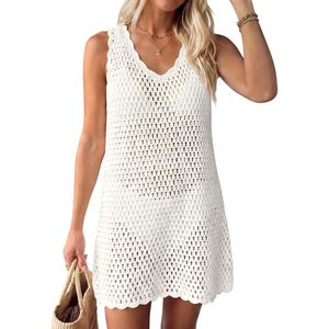Womens Knit Swimwear Cover Up V Neck Sleeveless Backless <b>Loose</b> <b>Dress</b> Summer Beach Vacation Clothes 100% Acrylic - Product Image 1