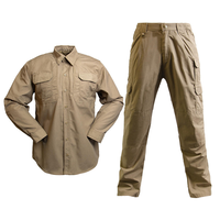 Uniforme tactique unisexe kaki, vente en gros, chemise à manches longues en coton respirant et durable, pantalon cargo, vêtements de travail robustes pour la sécurité