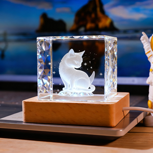 Hbl 3D Pha Lê Khắc Laser pha lê trong suốt Cube trang trí nội thất LED ánh sáng ban đêm pha lê Cube với cơ sở bằng gỗ cho món quà - Product Image 5