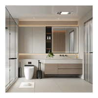 Meubles-lavabos de salle de bain suspendus au mur avec miroir, avec dessus en pierre flottante moderne, comptoir en marbre et lavabo intégré