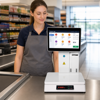 Terminal de point de vente avec reconnaissance IA, écran tactile 15,6 pouces, affichage LED 8 chiffres, imprimante de reçus et d'étiquettes 58 mm, Windows Intel I3