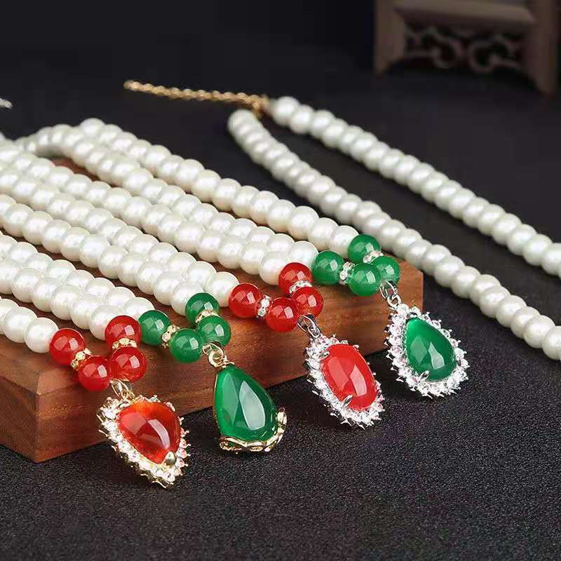 Pure natural pearl necklace female sterling silver with diamonds mother-of-pearl pendant clavicle chain bracelet three-piece set