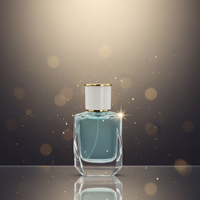 Flacon de parfum en verre fait main avec bouchon en liège, colliers, insert en galet, design heptagonal, capacité en litres, finition dégradée