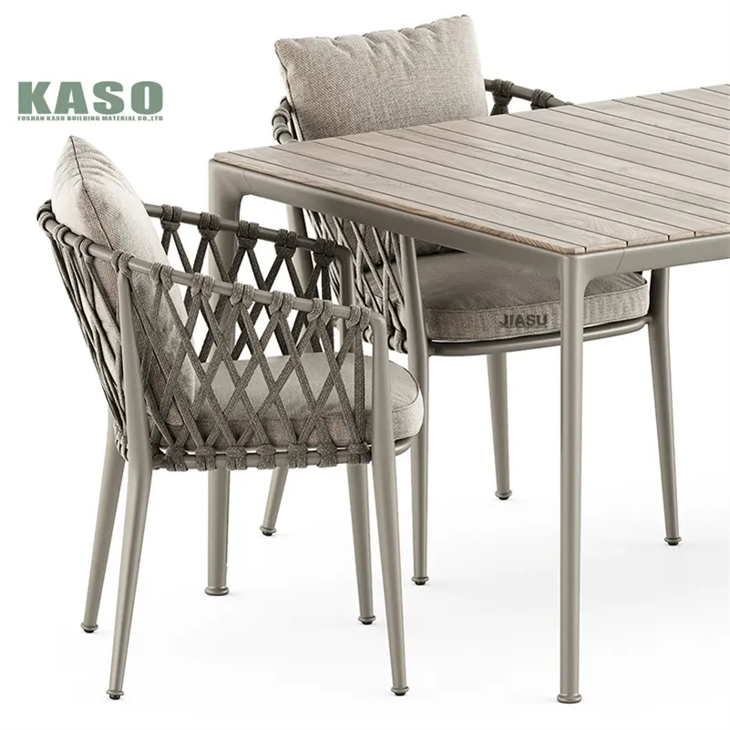 Rotan Stoel Binnenplaats Café Dinning Stapelbare Moderne Patio Restaurant Rieten Gegoten Aluminium Touw Tuinstoel Tuinmeubilair