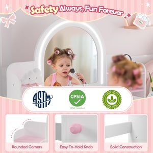 Set Toeletta per Bambine con Armadietto, Scaffali, Sedia e Specchio Illuminato - Regalo di Compleanno per Bambine - Set Mobili per Bambini - Product Image 6