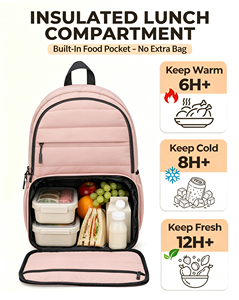 กระเป๋าเป้สะพายหลังสำหรับผู้หญิง ใส่แล็ปท็อป 15.6 นิ้ว กันน้ำ ทำจากผ้า Oxford พร้อมฉนวนกันความร้อน ปิดด้วยซิป เหมาะสำหรับทำงาน เดินทาง และเรียนมหาวิทยาลัย - Product Image 4