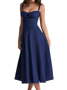 Abito da donna estivo Boho con spalline e spalline con spacco alla coscia con cravatta anteriore tinta unita senza maniche Vintage senza maniche A Line abiti da spiaggia - Product Image 4