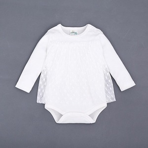 Online Shop China Wholesale Solid Color <b>White</b> Pink Long Sleeve Baby Girl <b>Lace</b> Romper - Product Image 2