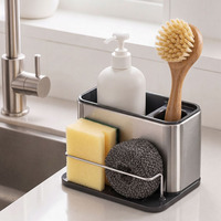 Organisateur d'évier de cuisine en acier inoxydable BX, égouttoir multi-compartiments pour éponges, brosses et produits de nettoyage