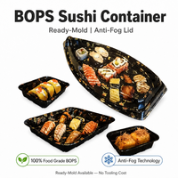 Plateau à sashimi jetable de qualité alimentaire en BOPS, emballage thermoformé, plateau à sushi en gros