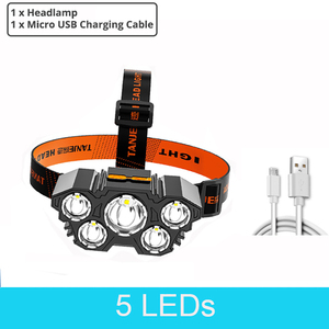 Sạc Đèn Pha 5 LED Đèn Pha Đèn Pin 18000 <span class=keywords><strong>Lumen</strong></span> Cáp USB Không Thấm Nước 4 Chế Độ Ánh Sáng Cho Ngoài Trời Cắm Trại Săn Bắn - Product Image 5